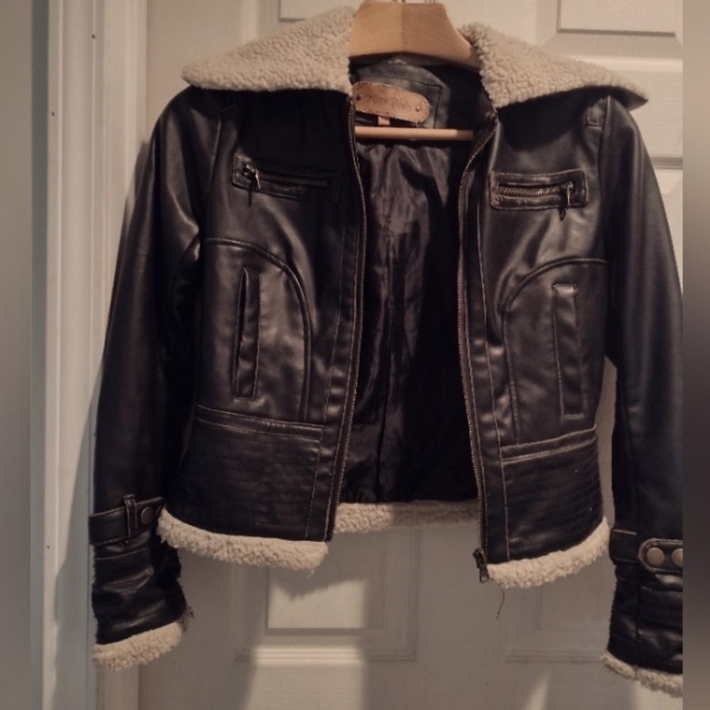 Miss Posh, small brown faux leather bomber jacket